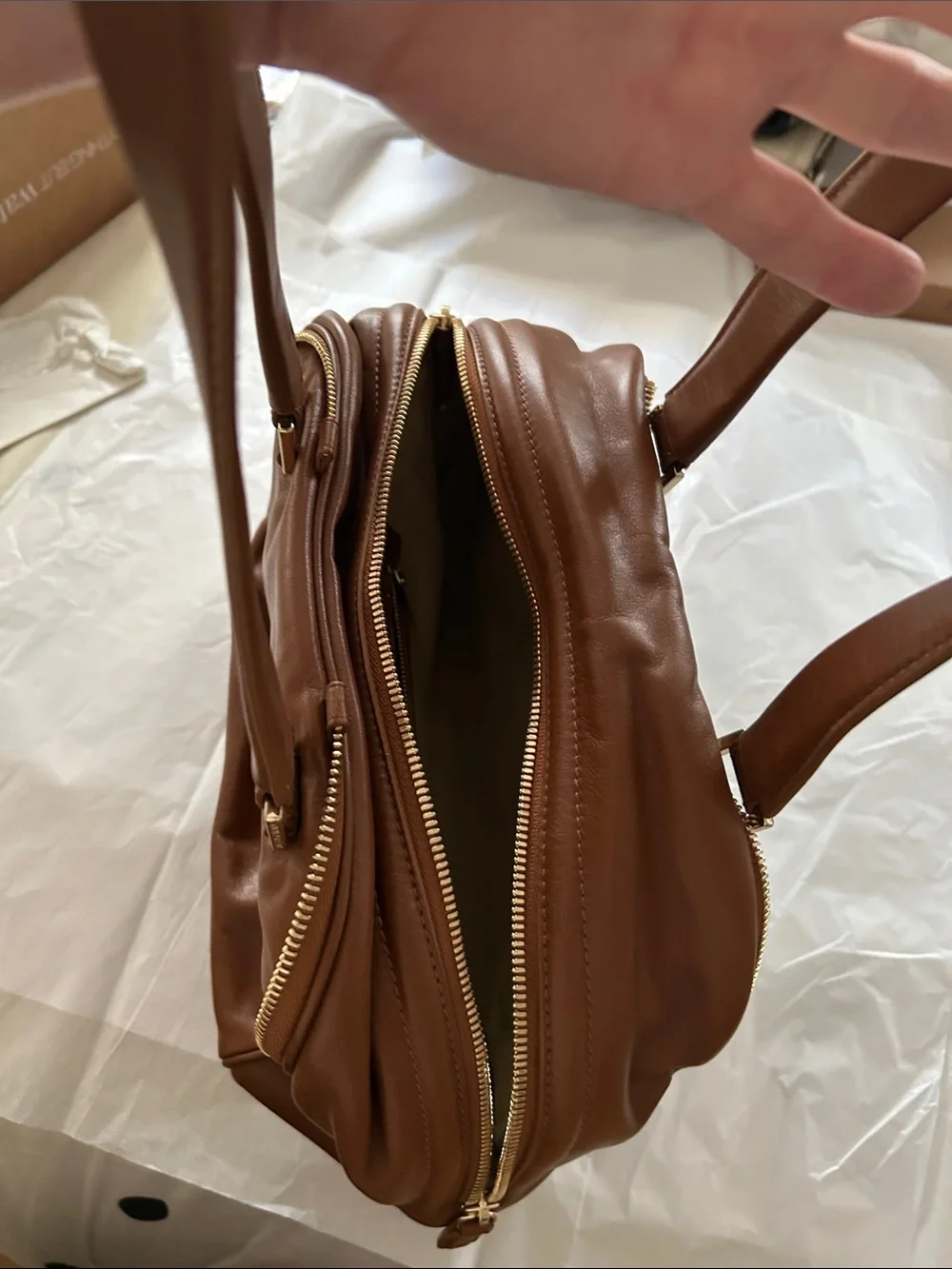 Jimmy Choo Brown Leather Satchel with Green Snakeskin Front Pocket